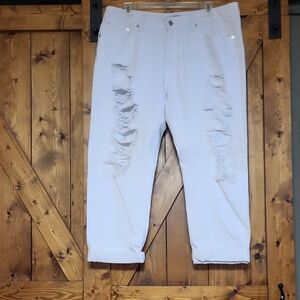 American Bazi White Distressed Cropped Jeans,waist 32